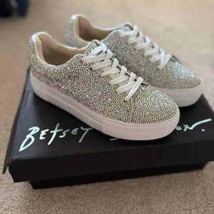 Betsey Johnson Silver Glitter Sneakers